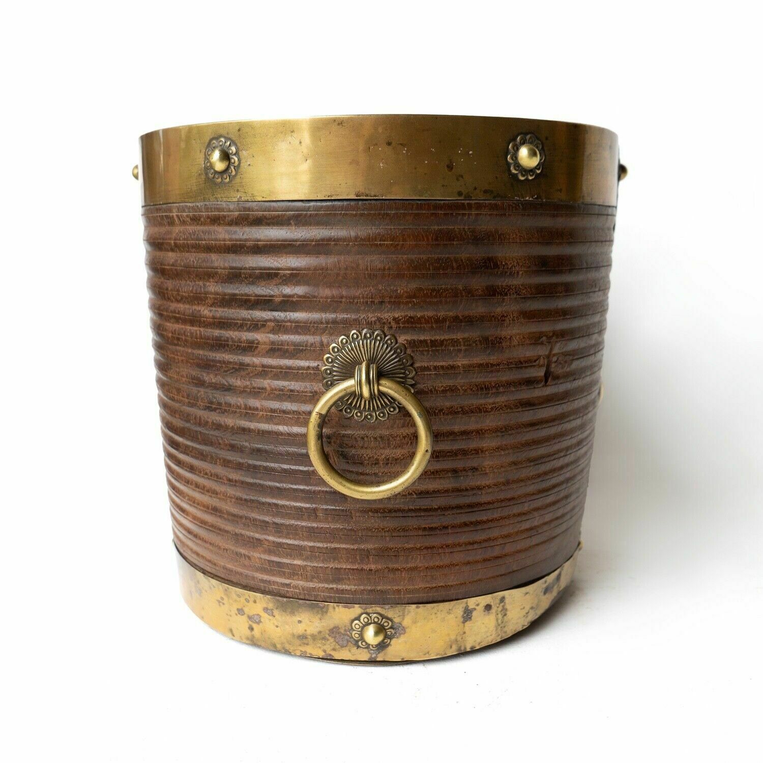 Antique South Indian Teak And Brass Rice Bucket Container, 19th Century photo Home Decor