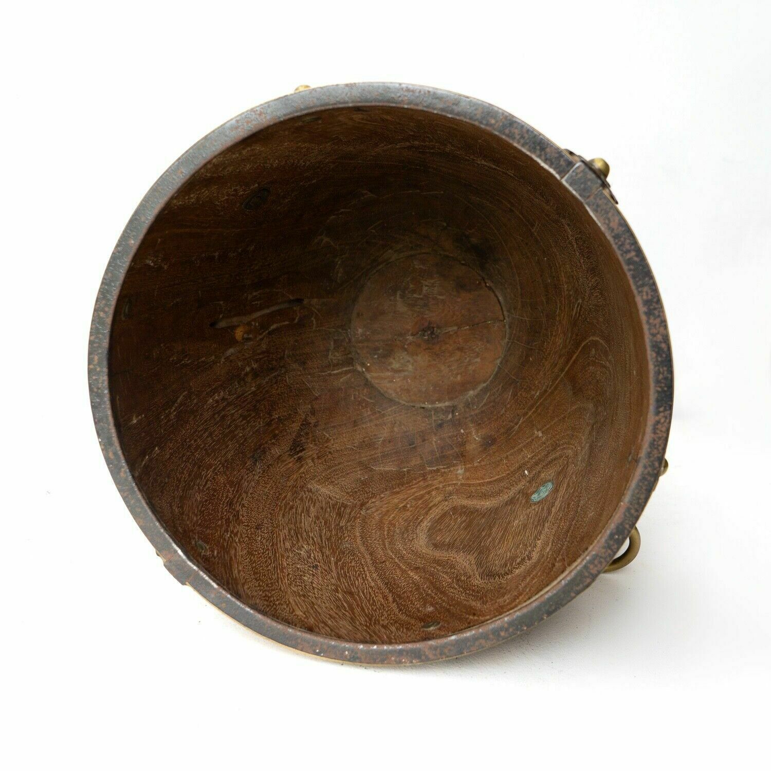 photo furniture Antique South Indian Teak And Brass Rice Bucket Container, 19th Century
