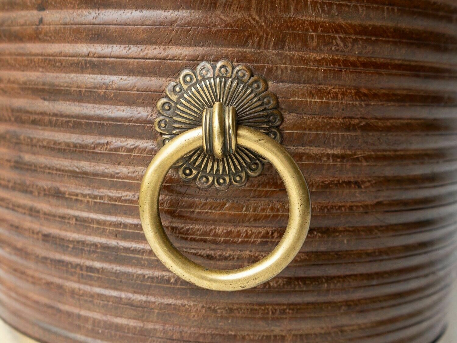 photo for sale Antique South Indian Teak And Brass Rice Bucket Container, 19th Century