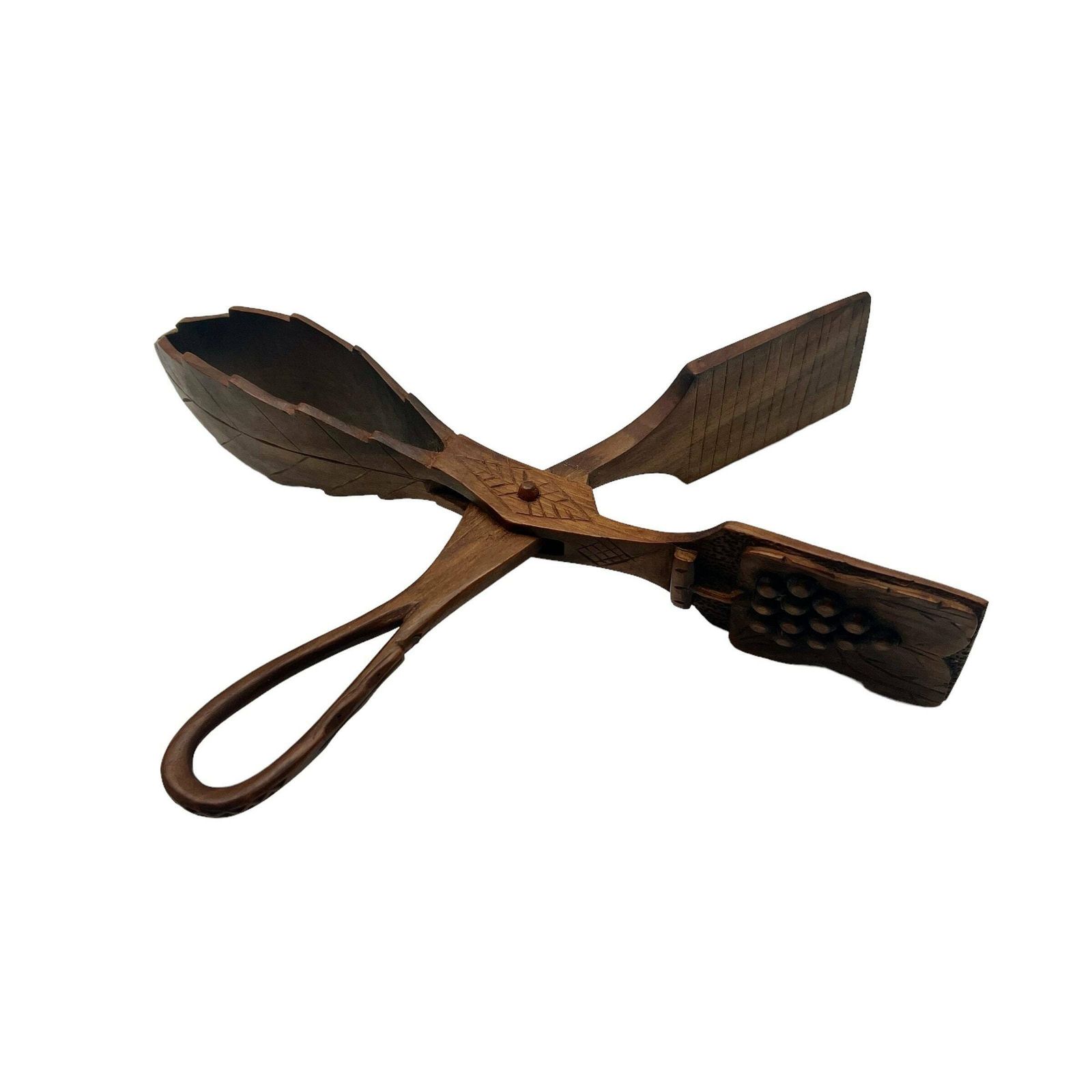 Vintage Carved Wooden Tongs   Grape Pattern   Bread Tongs   Food Tongs   Kitchenalia photo for sale