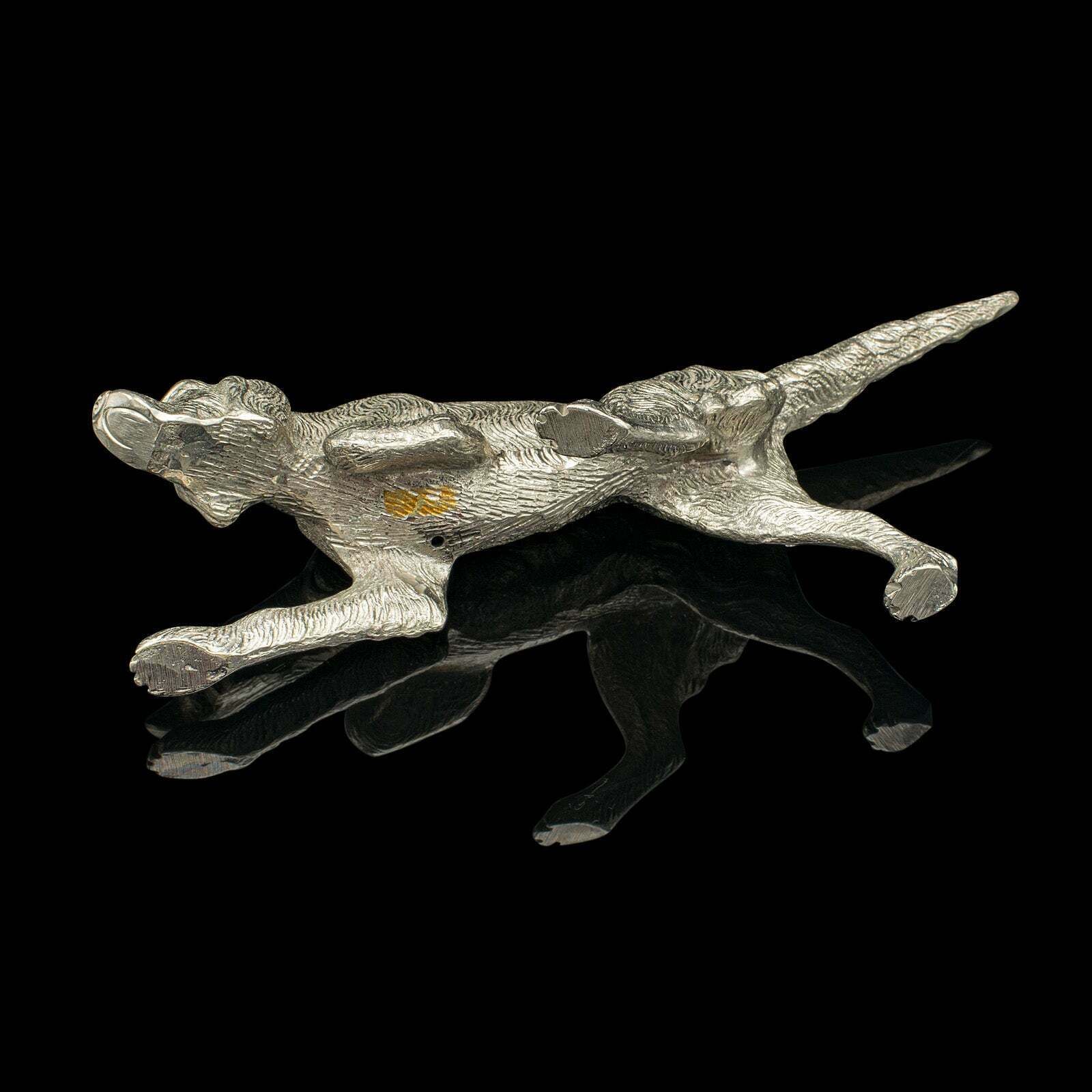 Antique Dog Figure, English, Nickelled Iron, Pointer, Hound Ornament, Edwardian photo vintage