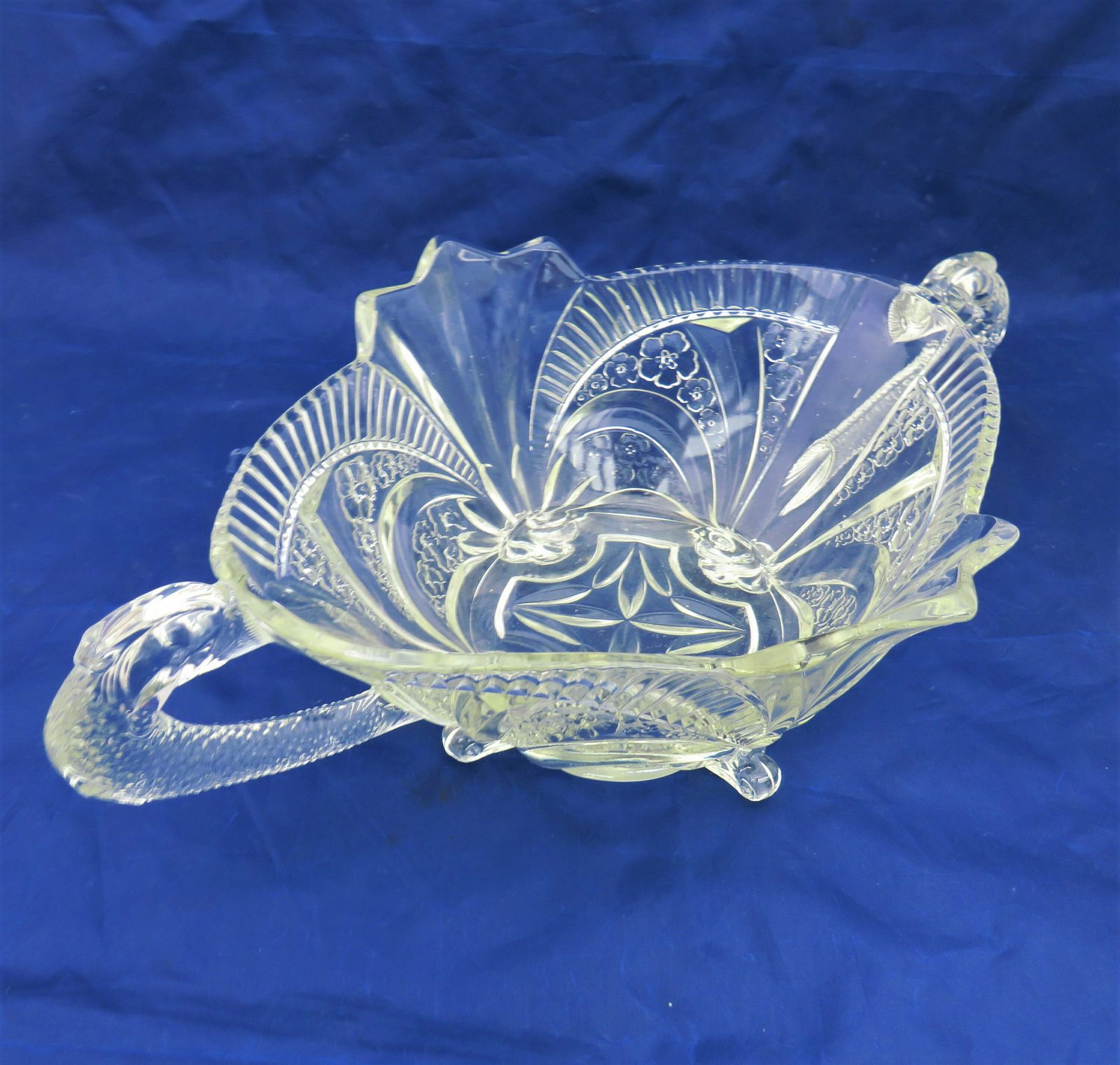 Large Art Deco Brockwitz Fruit Bowl Centrepiece With Dolphin Handles 1930's German Pressed Glass photo buy