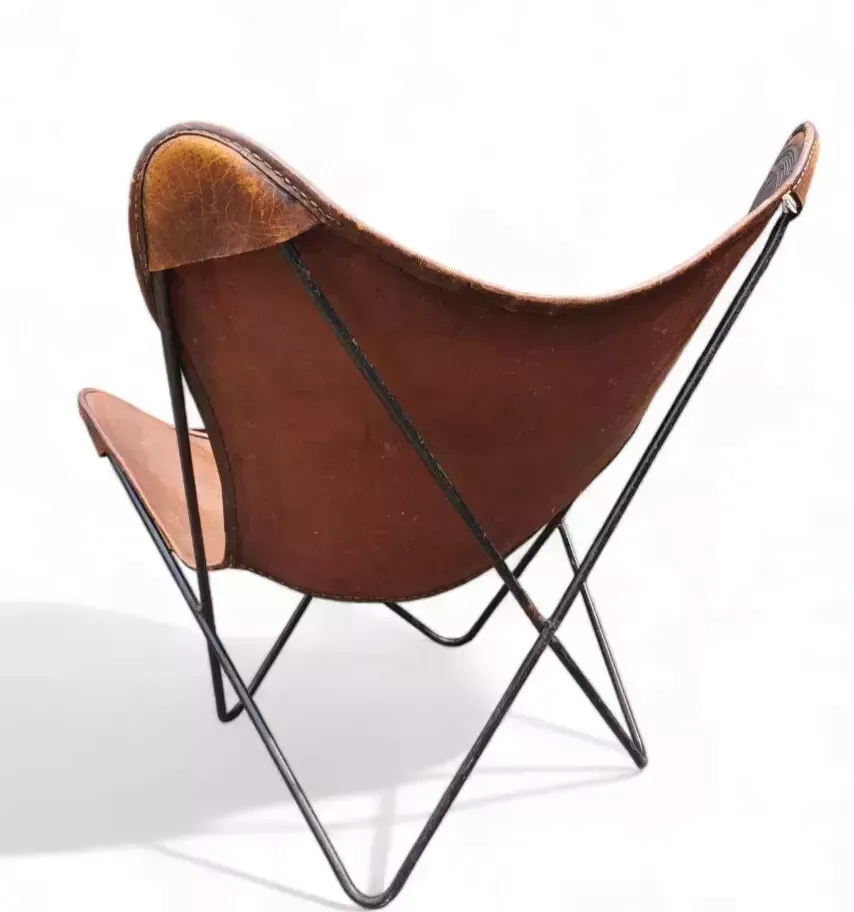Rare Mid Century South American Tooled Leather Butterfly Chair photo Furniture