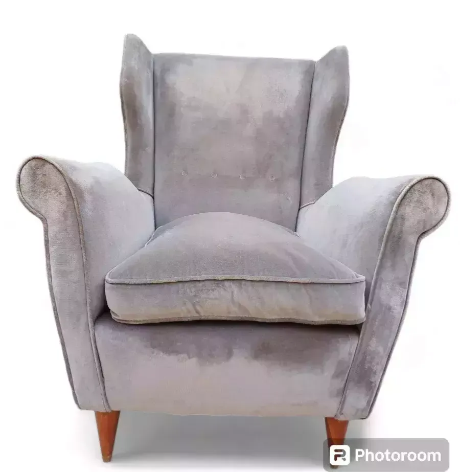 Mid Century Italian Velvet Armchair In Style Of Gio Ponti Circa 50s Vintage photo for sale