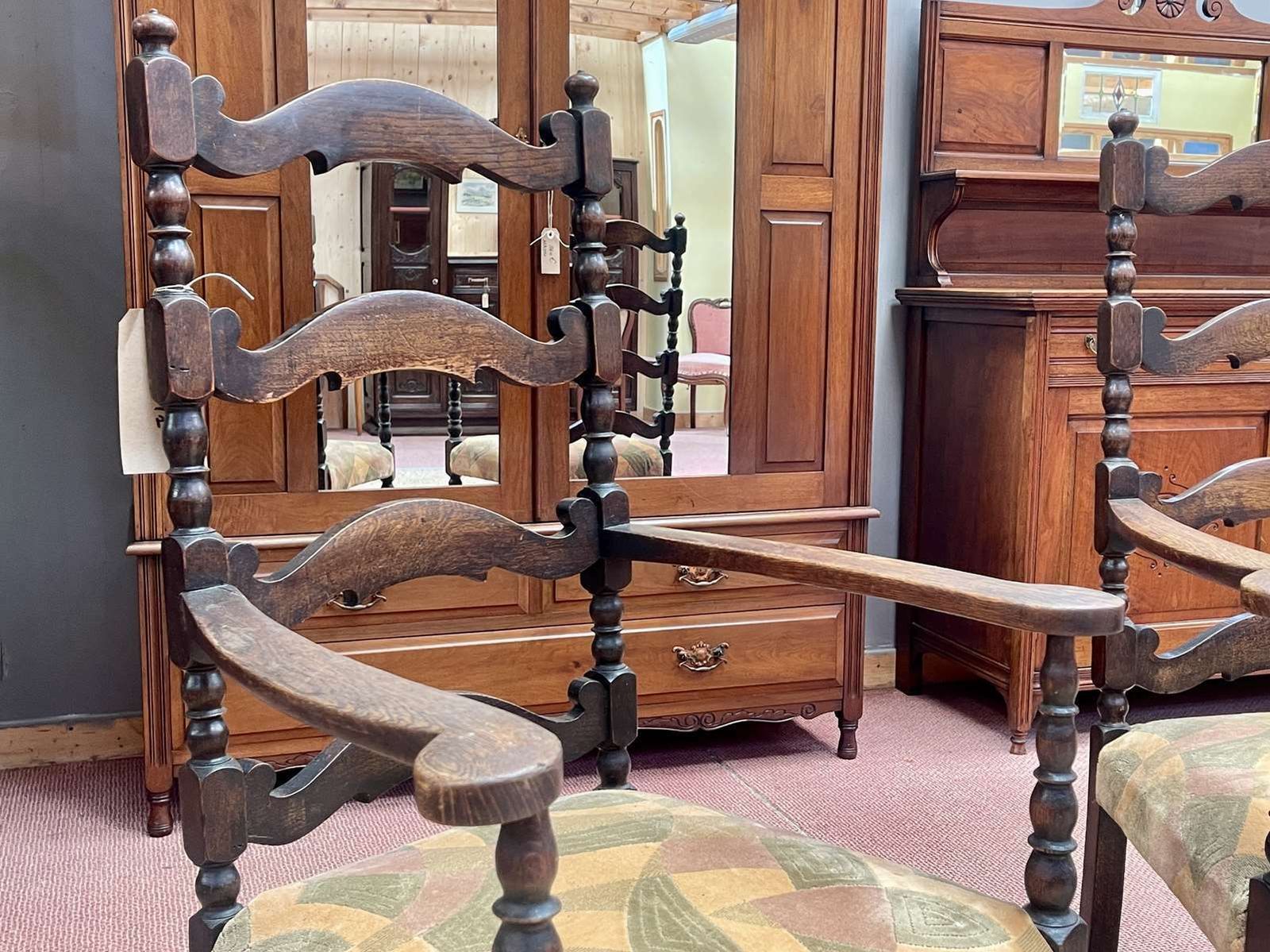 Suite Of 4 Chairs And 2 19th Century English Armchairs In Oak photo vinterior