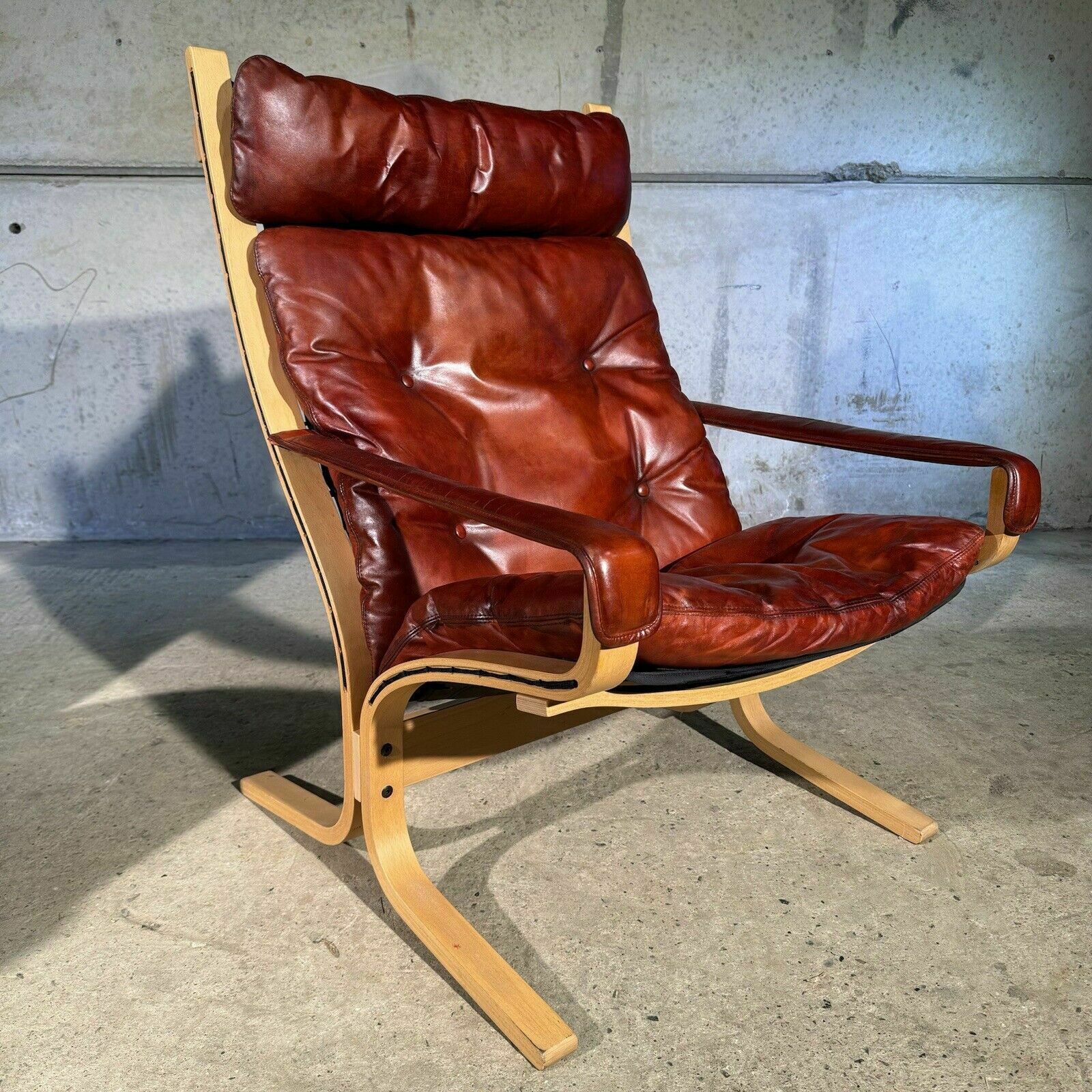 photo for sale ( One Sold ) Pair Of Siesta Armchairs & 2 Footstool Cognac Leather Ingmar Relling