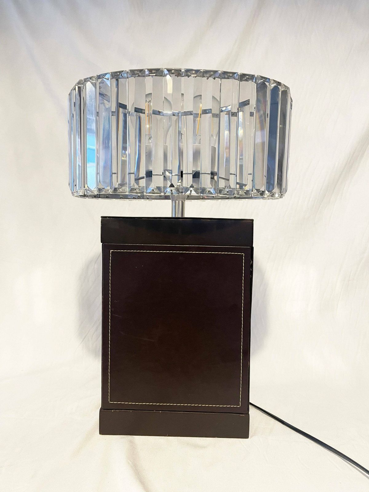 Antique Pair Of Large Crystal Glass Art Deco And Chrome Oval Lampshades photo furniture