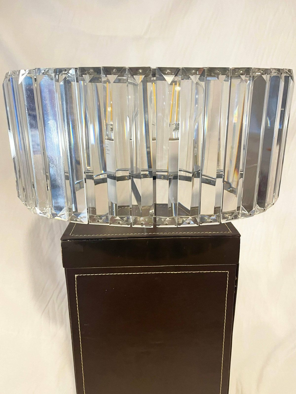 Antique Pair Of Large Crystal Glass Art Deco And Chrome Oval Lampshades photo vintage