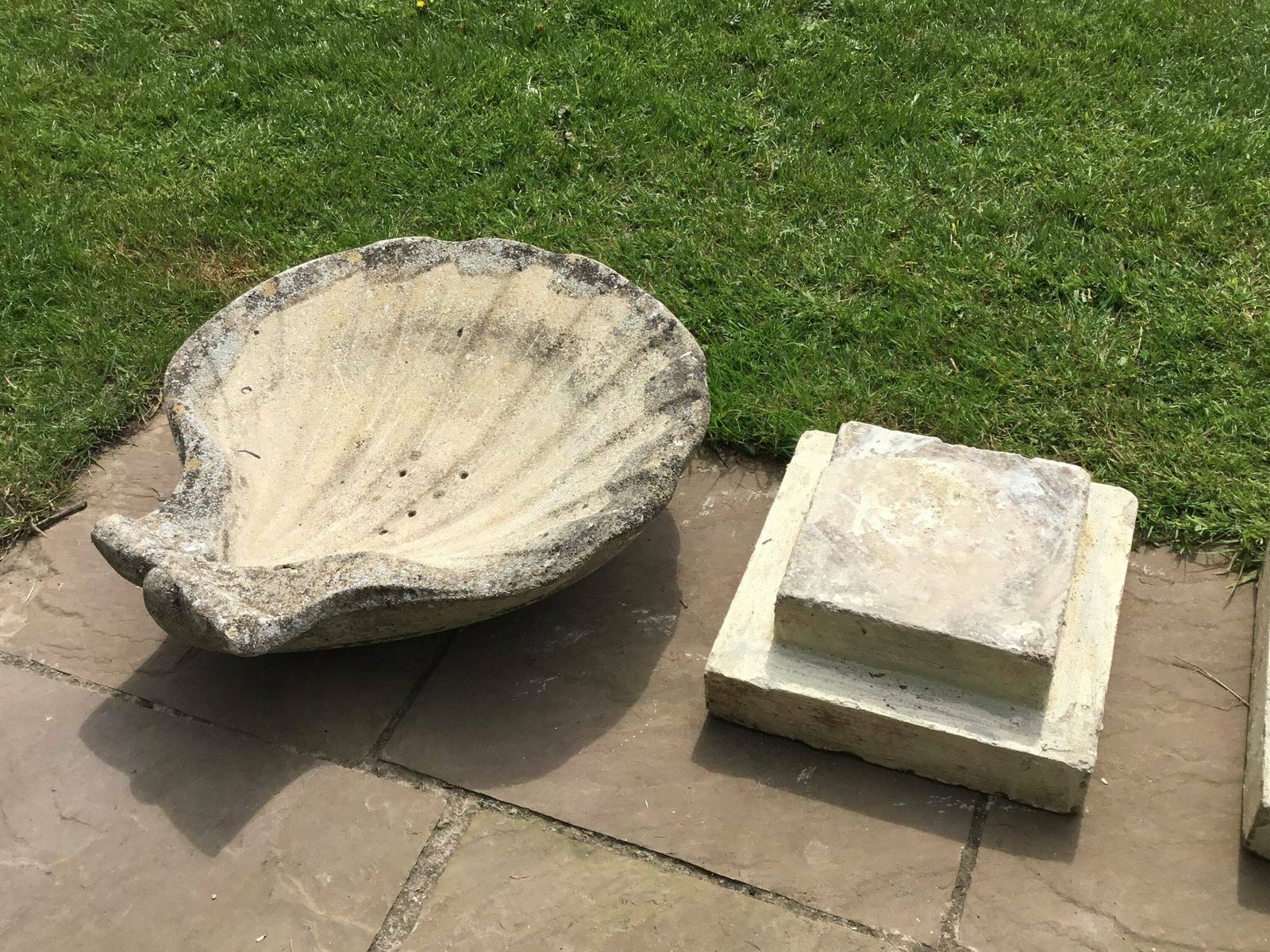 Stunning Vintage Pair Of Reconstituted Stone Scallop Shaped Planters On Stands photo vintage