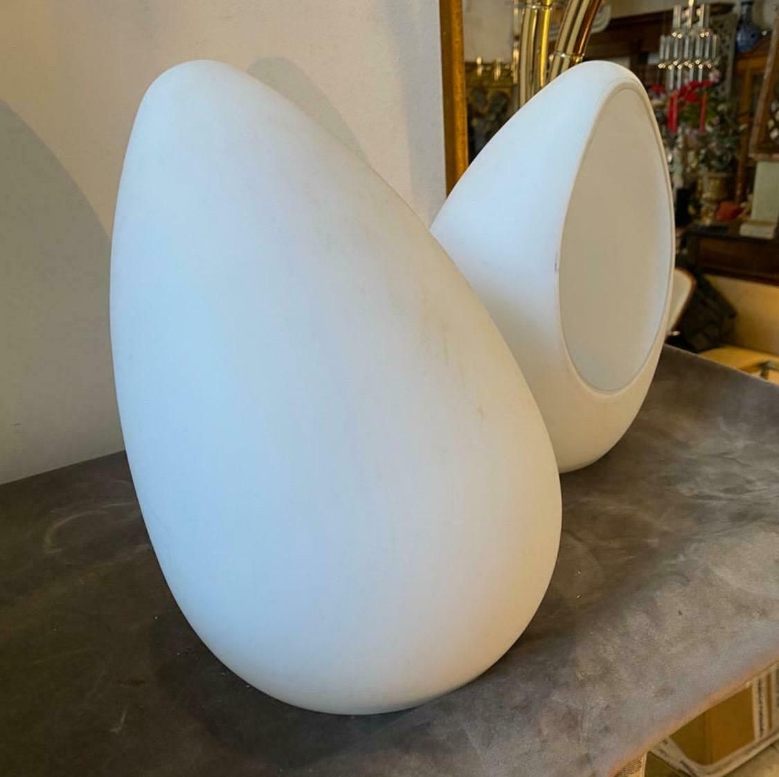 Two 1990s Modernist Opaline White Glass Italian Egg Bed Lamps By Lumen Center photo vintage