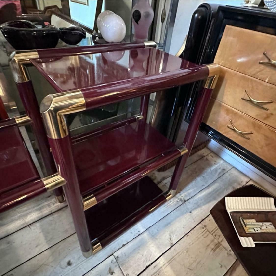 1970s Tommaso Barbi Style Brass And Burgundy Lacquered Wood Huge Italian Console photo vinterior