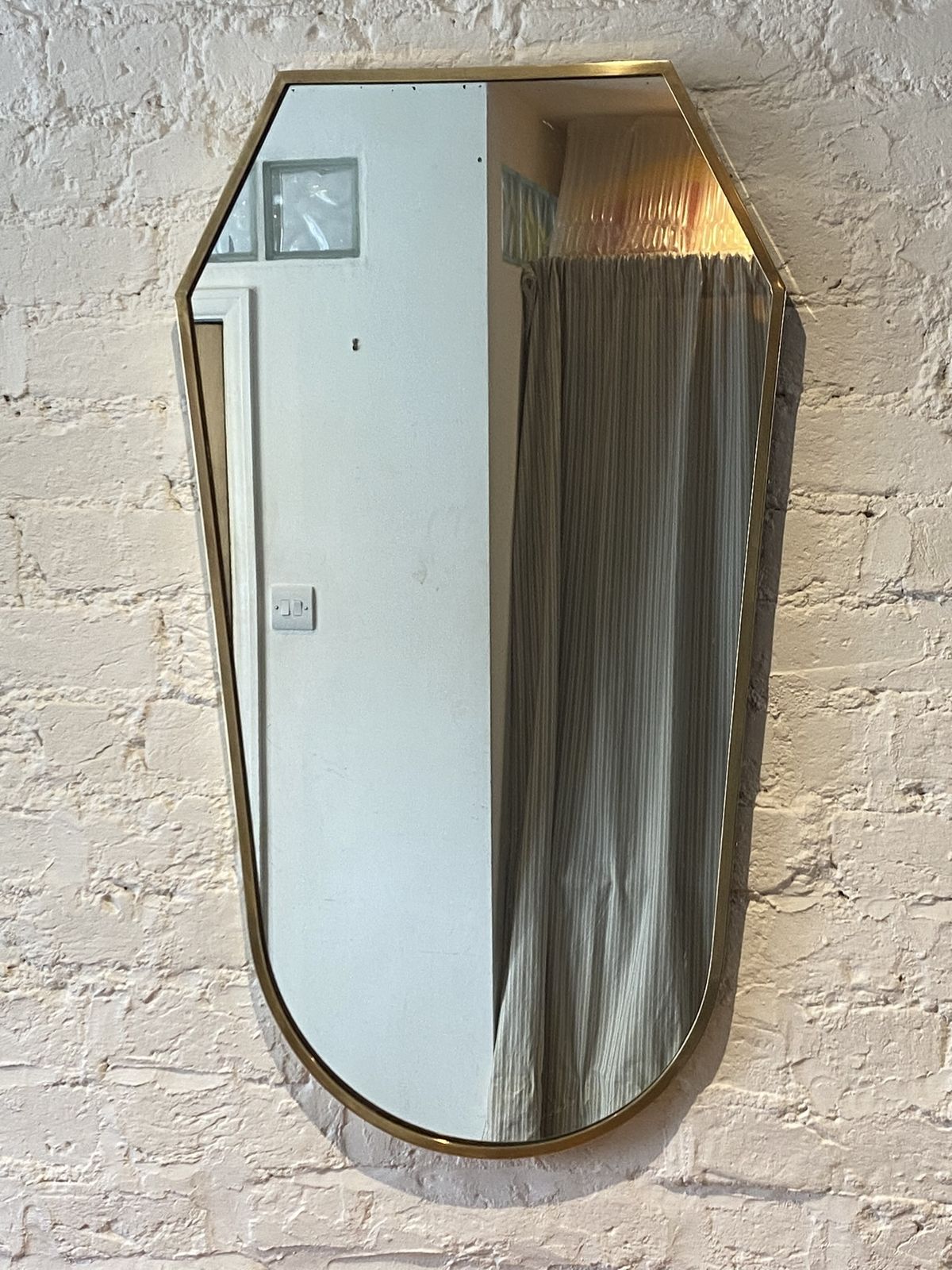Mid Century Hollywood Regency Italian Brass Framed Mirror, 1950s