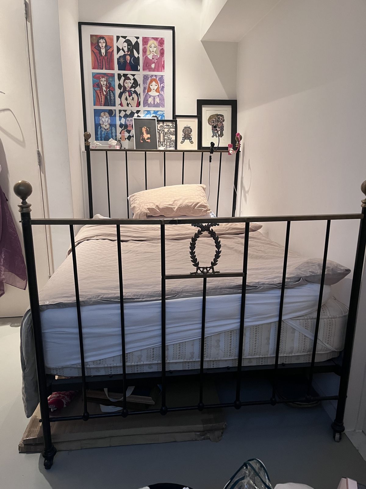 Victorian Cast Iron + Brass Double Bed With Base, Wheels/Castors And Mattress (Seventh Heaven)