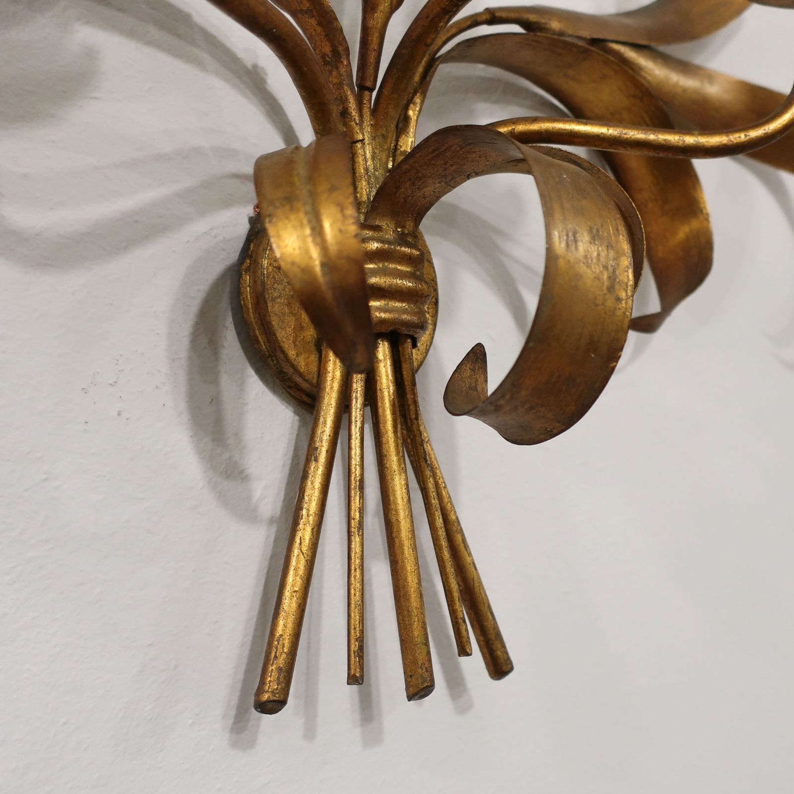 Mid Century Italian Hollywood Regency Style Gilt Metal Large Wall Light photo for sale