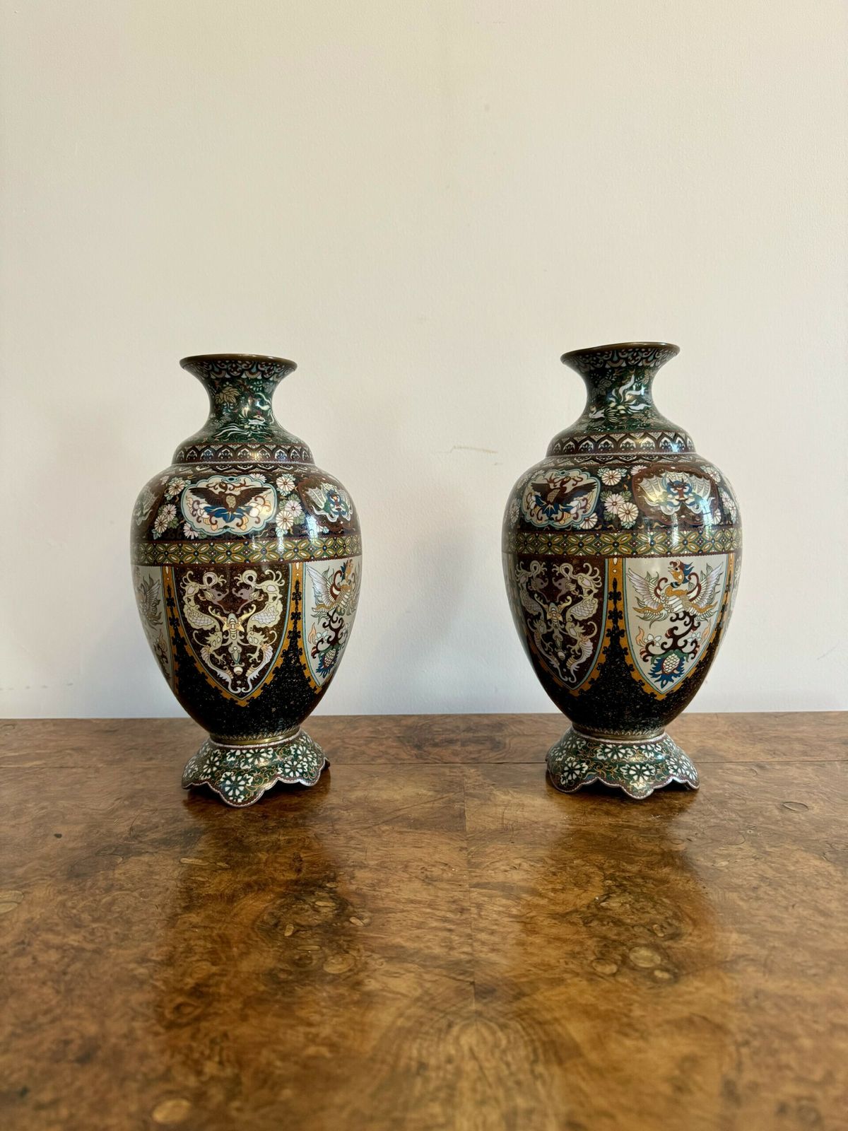 Superb Quality Pair Of Antique 19th Century Cloisonné Enamel Vases photo 2450.0