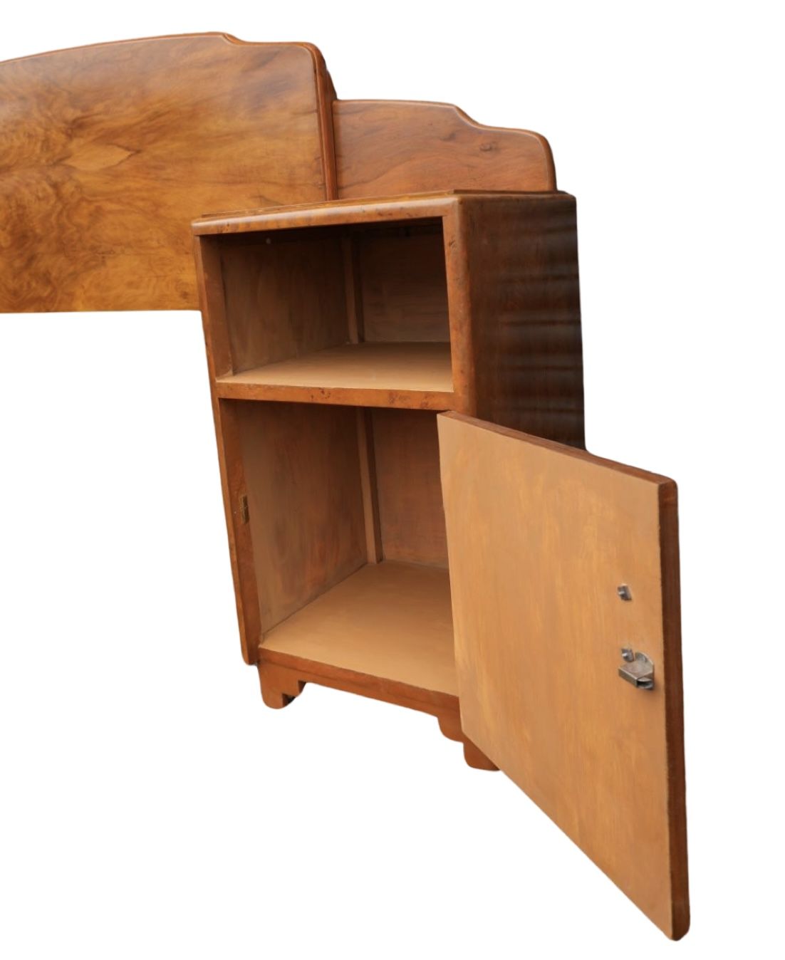 Art Deco Walnut Headboard And Attached Matching Bedside Cabinets photo Furniture