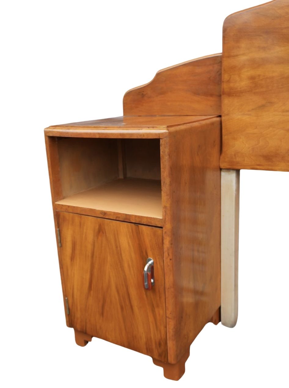 photo furniture Art Deco Walnut Headboard And Attached Matching Bedside Cabinets