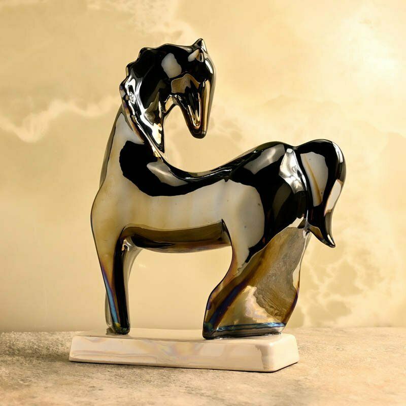 Ceramic Chrome Horse, 1980s, Vintage