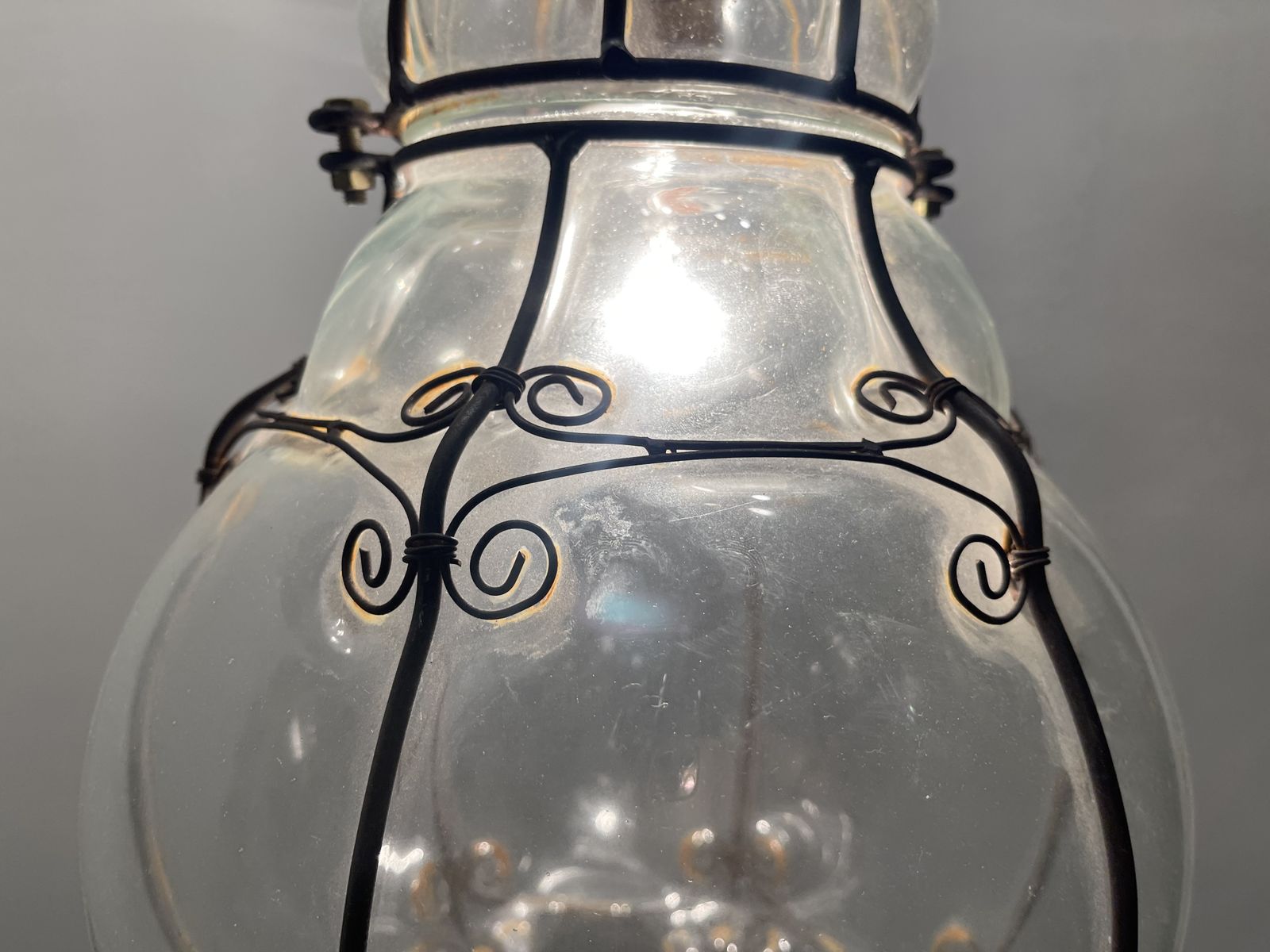 Large Wrought Iron Murano Glass Light Pendant photo vinterior
