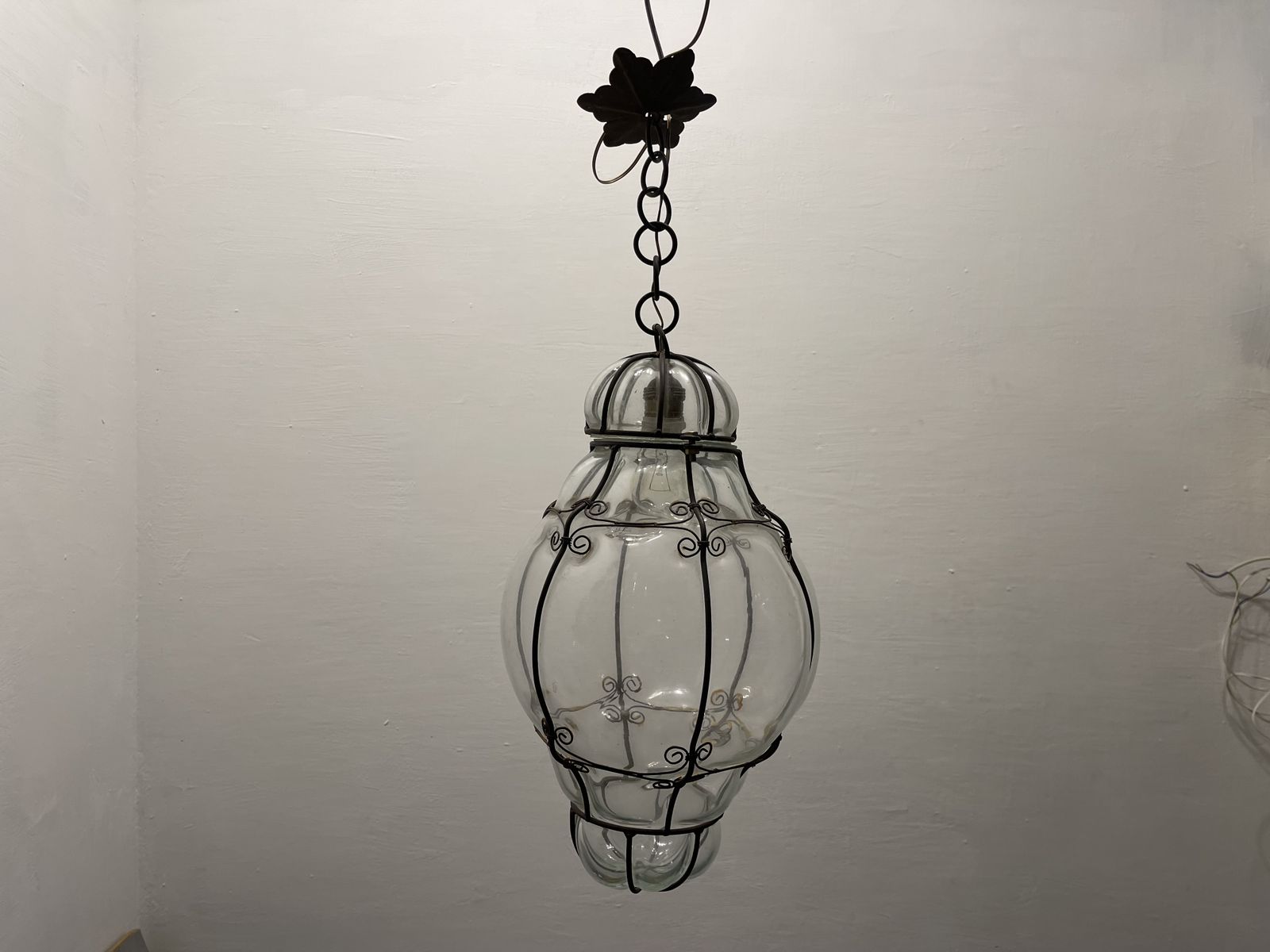 Large Wrought Iron Murano Glass Light Pendant photo vintage