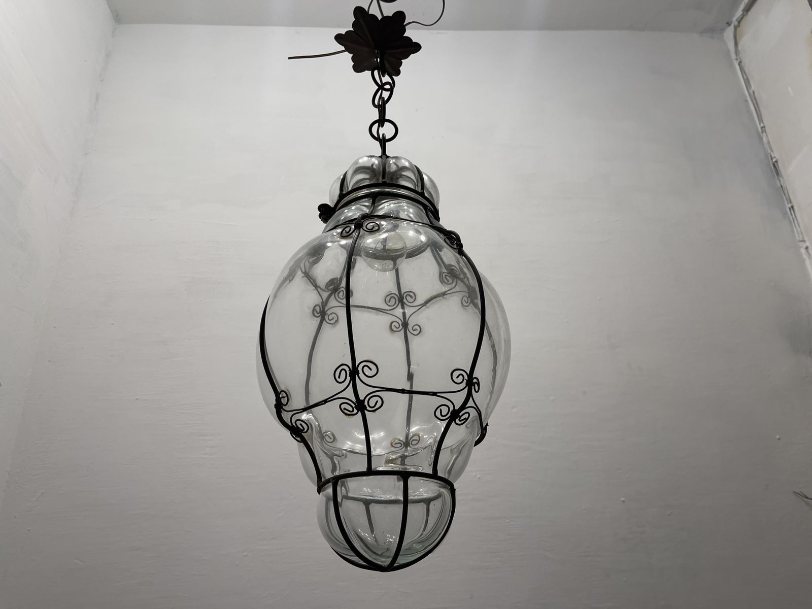 photo vinterior Large Wrought Iron Murano Glass Light Pendant
