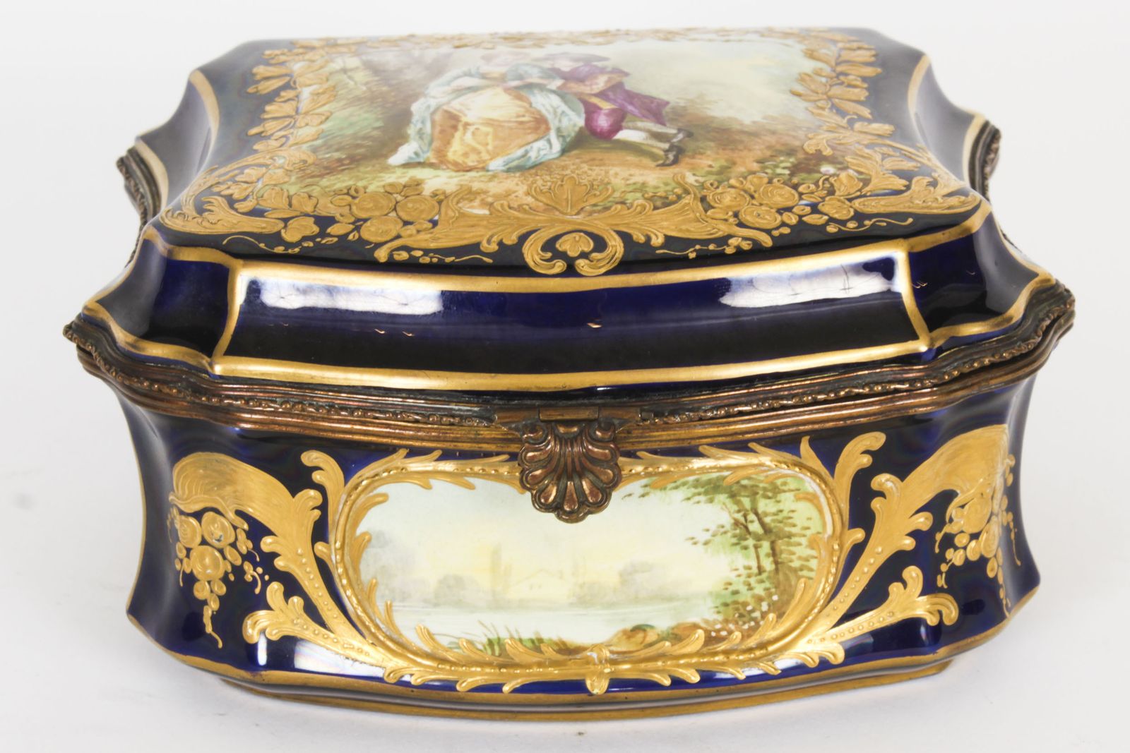 Antique French Sevres Cobalt Blue Porcelain Jewellery Casket 19th C photo 975.0
