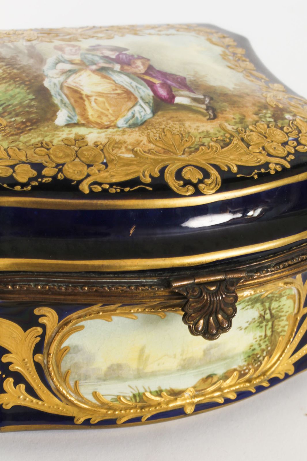 photo for sale Antique French Sevres Cobalt Blue Porcelain Jewellery Casket 19th C