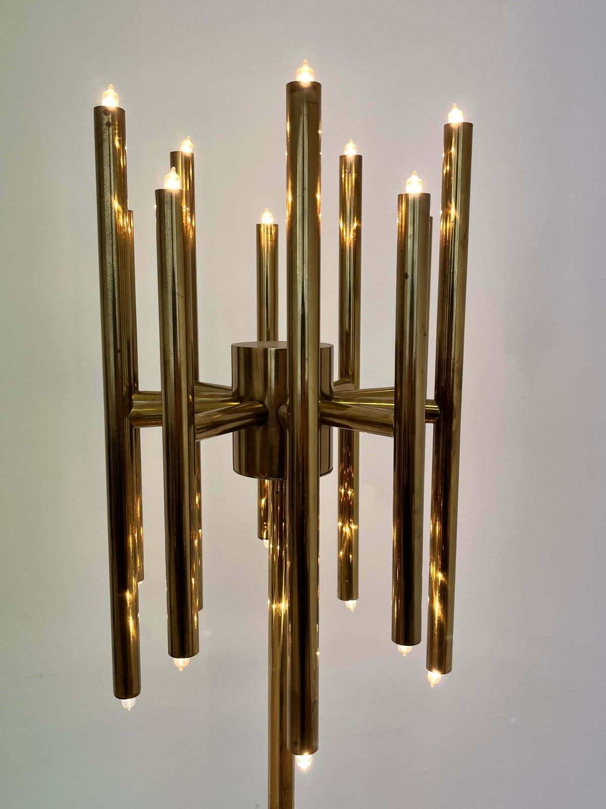 Mid Century Design Brass Floor Lamp, 1980s In Style Of Gaetano Sciolari photo for sale