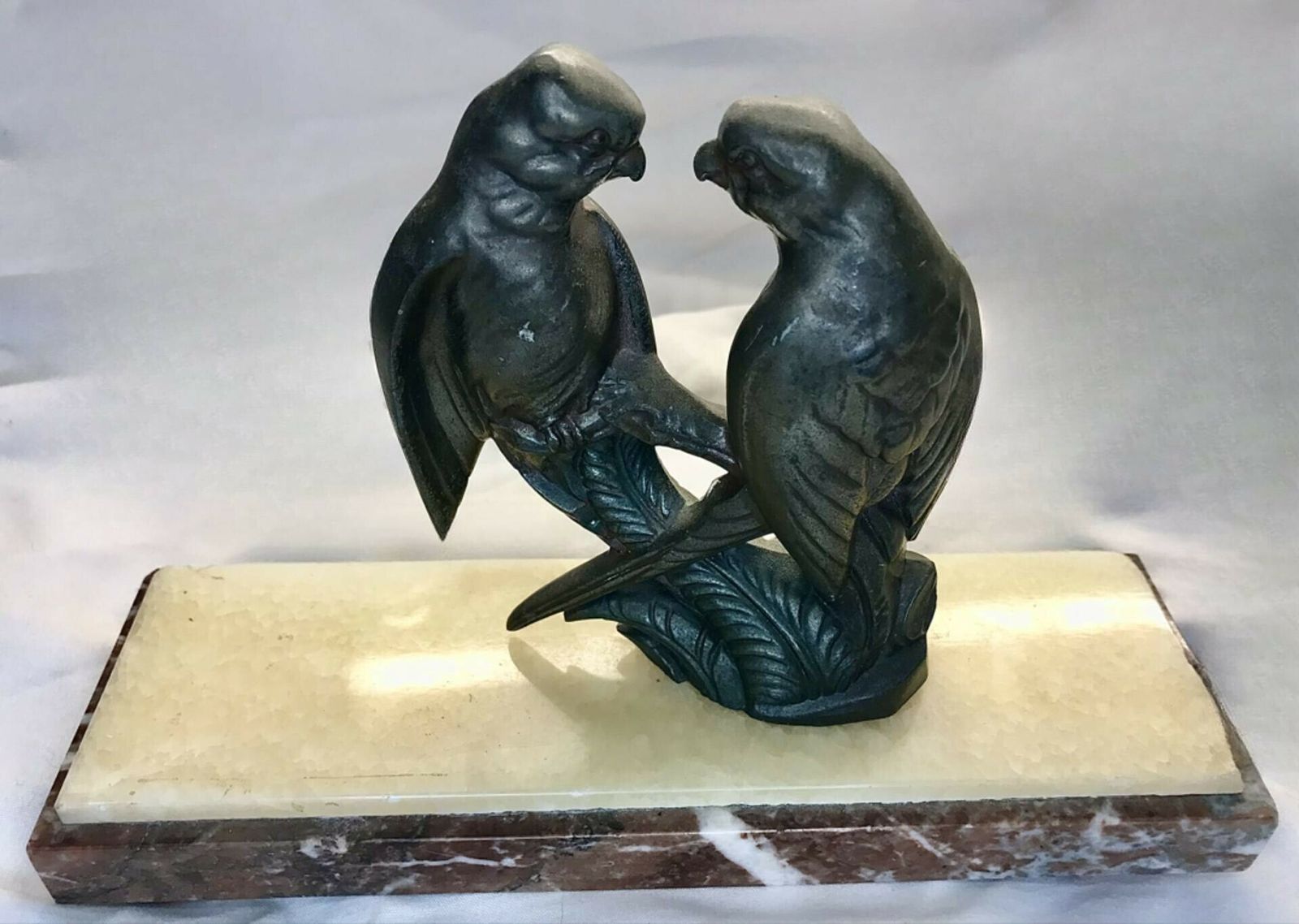 Beautiful Art Deco Pair Of Spelter Love Birds On A Marble Base photo furniture