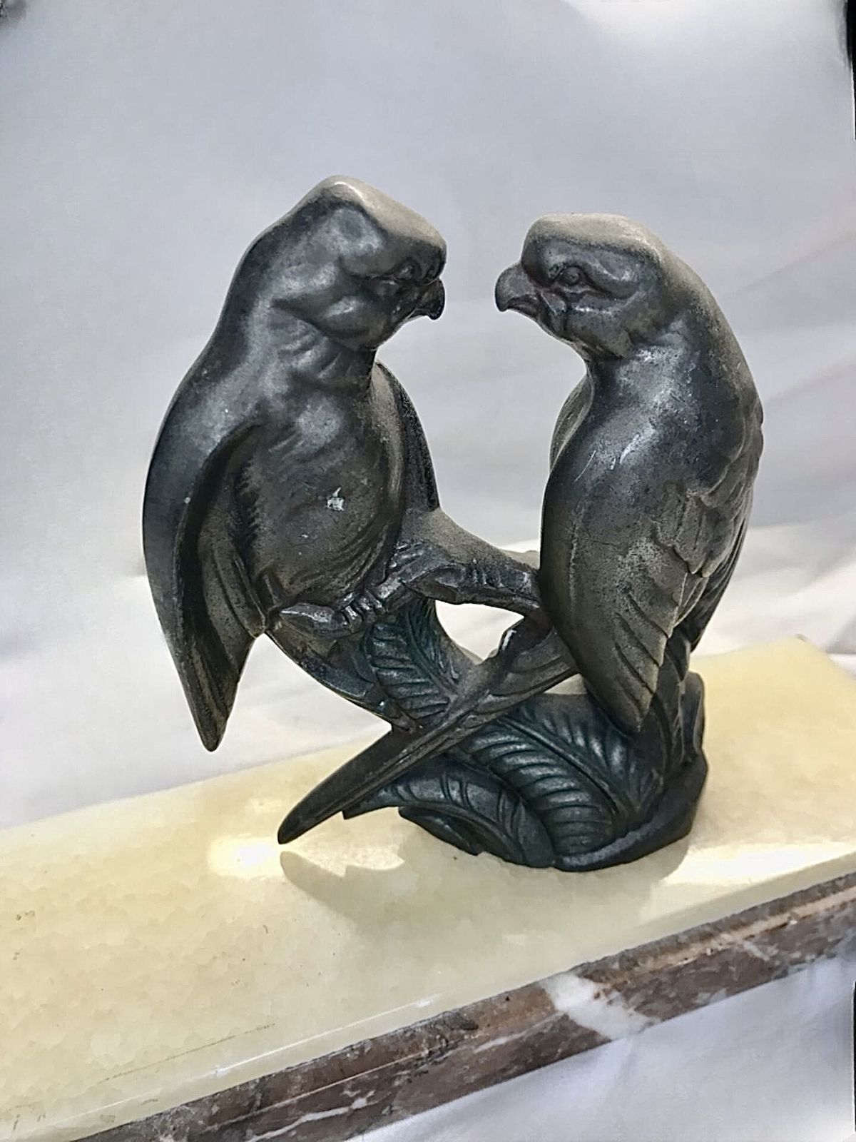 Beautiful Art Deco Pair Of Spelter Love Birds On A Marble Base photo Art