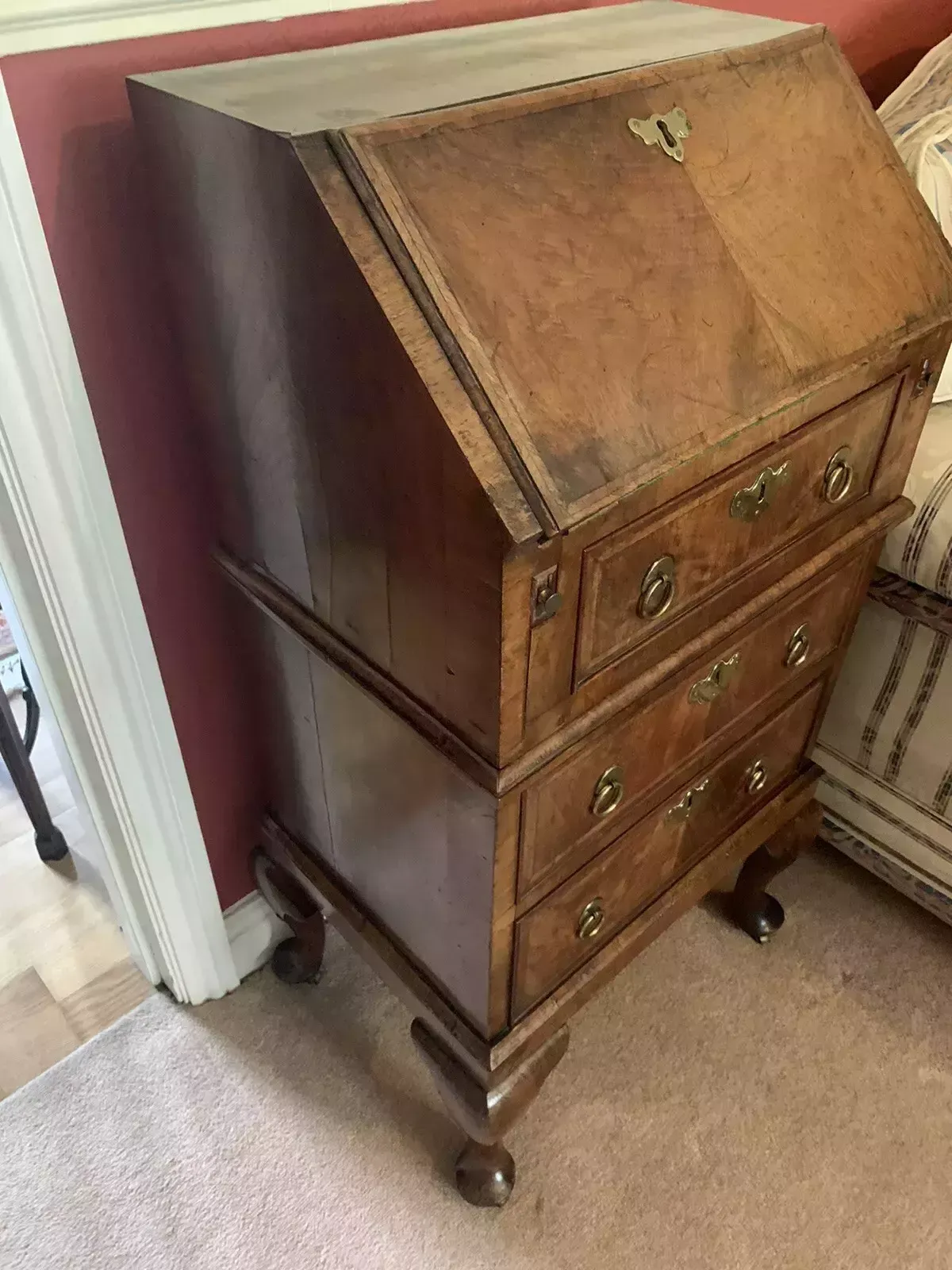 Quality 19th Century Inlaid Walnut Antique Bureau Of Diminutive Proportions photo furniture