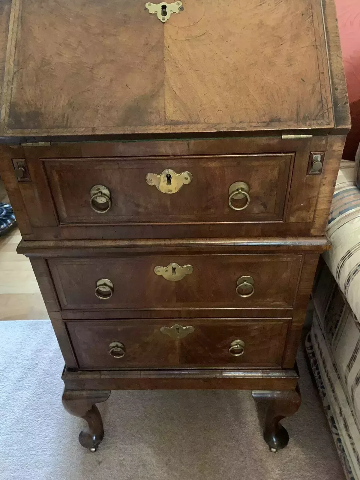 Quality 19th Century Inlaid Walnut Antique Bureau Of Diminutive Proportions photo for sale