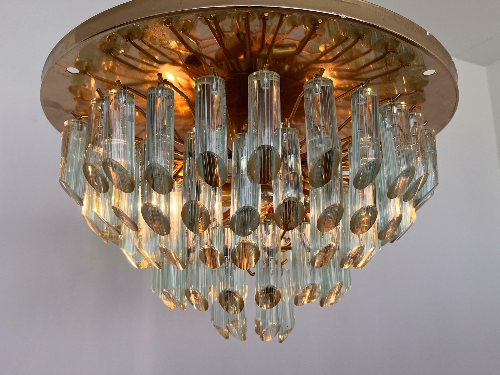 Xxl Murano Glass And Brass Flush Mount/Ceiling Lamp By Venini For Isa   1980s photo furniture