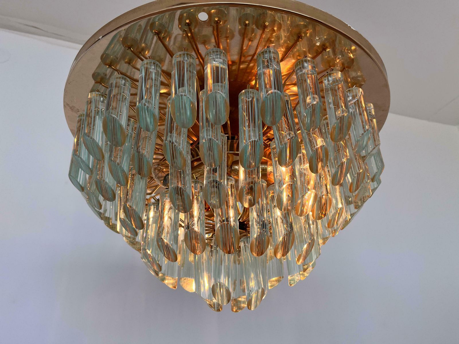 Xxl Murano Glass And Brass Flush Mount/Ceiling Lamp By Venini For Isa   1980s photo Lighting