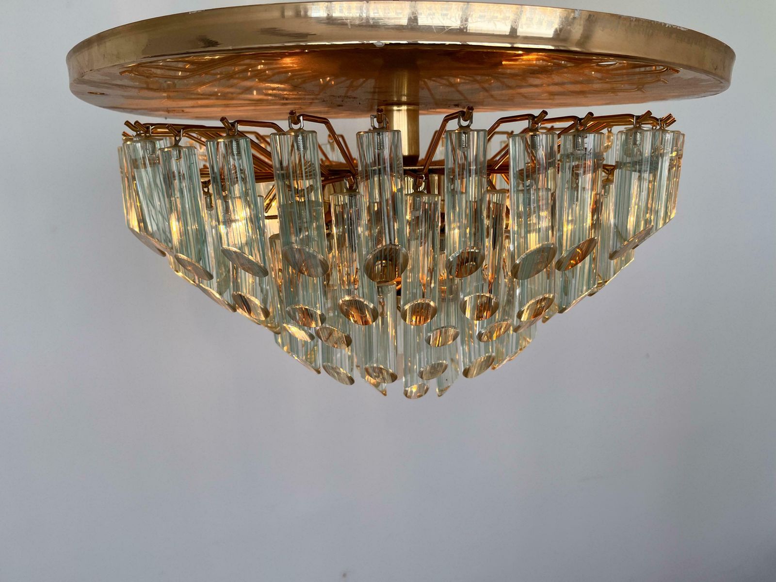 Xxl Murano Glass And Brass Flush Mount/Ceiling Lamp By Venini For Isa   1980s photo vinterior