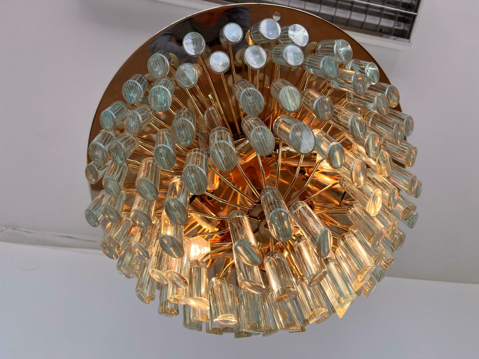 Xxl Murano Glass And Brass Flush Mount/Ceiling Lamp By Venini For Isa   1980s photo buy