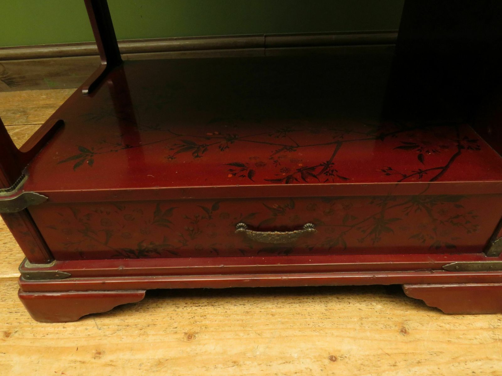 photo furniture Japanese Red Lacquered Shodana Cabinet With Cherry Blossoms C1880