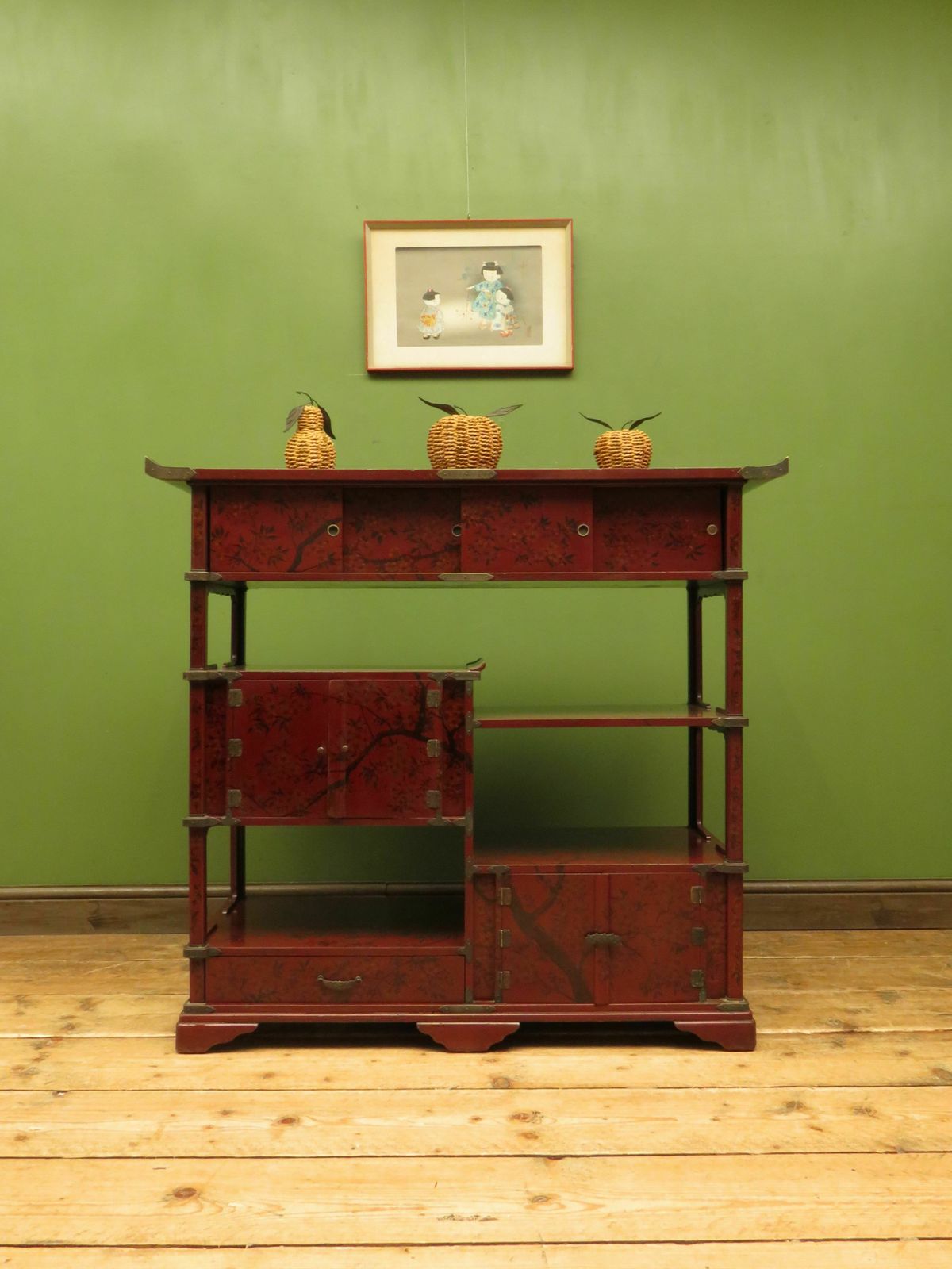 photo buy Japanese Red Lacquered Shodana Cabinet With Cherry Blossoms C1880