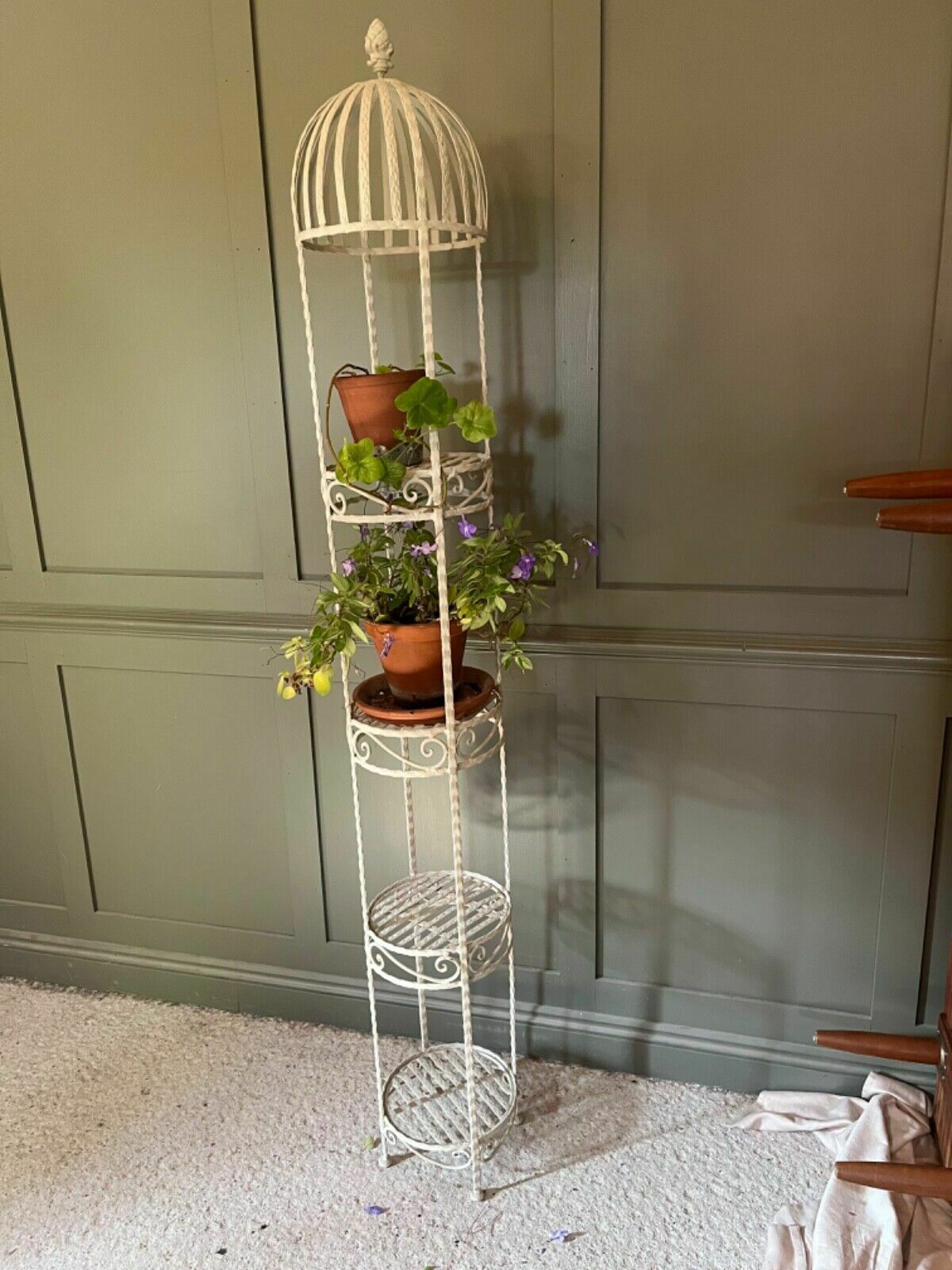 Vintage Plant Stand French Wrought Iron Painted White