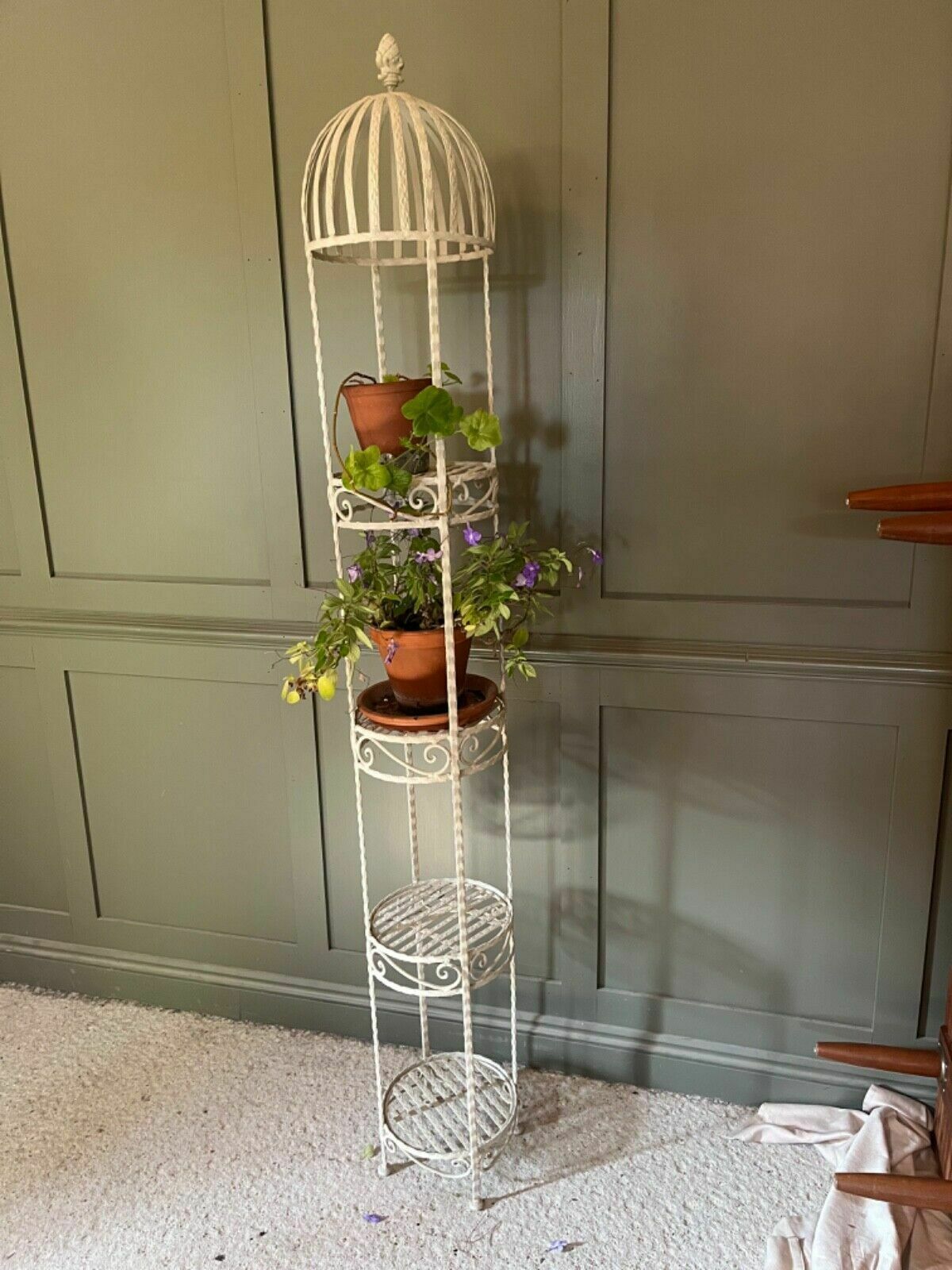 photo furniture Vintage Plant Stand French Wrought Iron Painted White