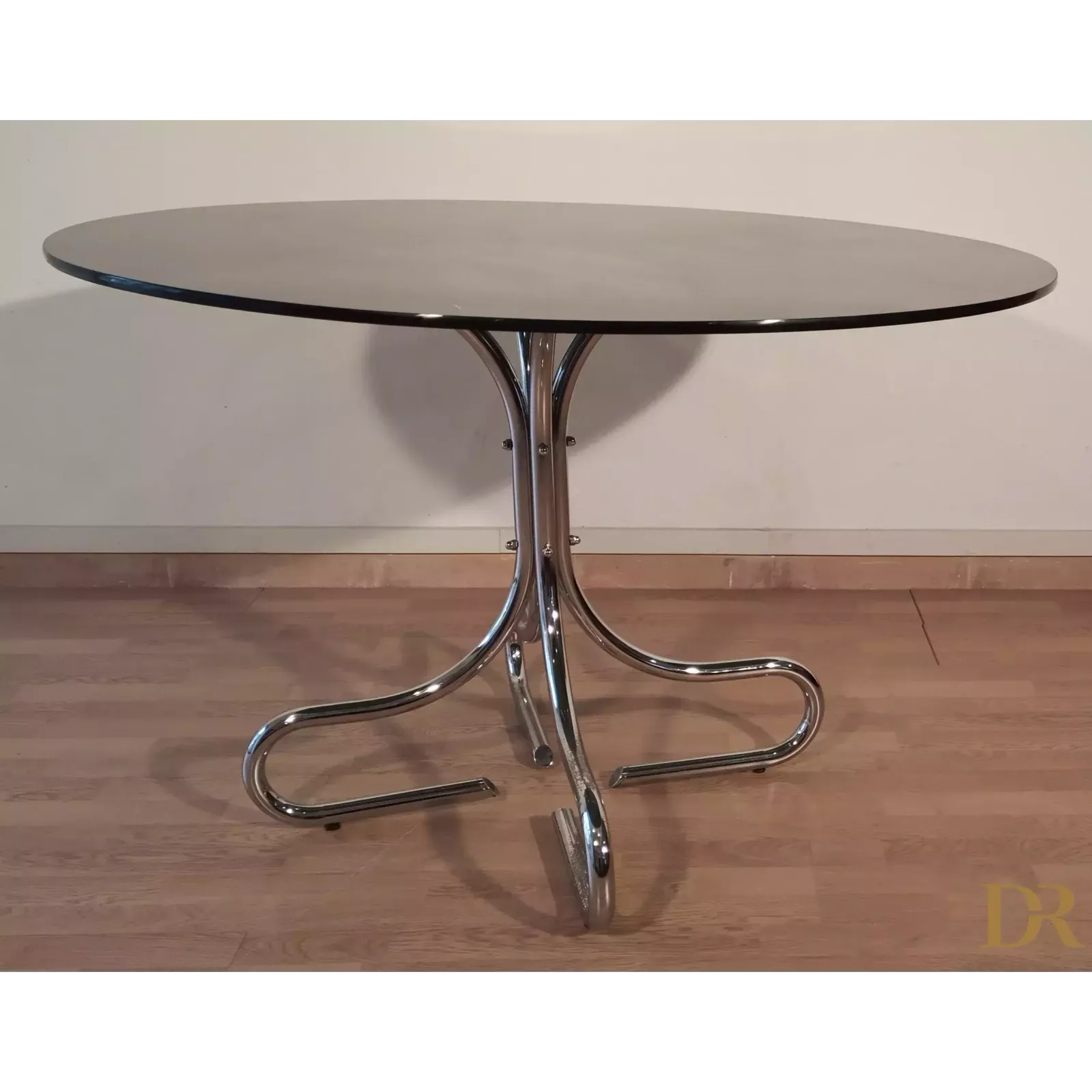 Mid Century Chrome Steel Coffee Table With Round Smoked Glass Top, Italy photo vinterior