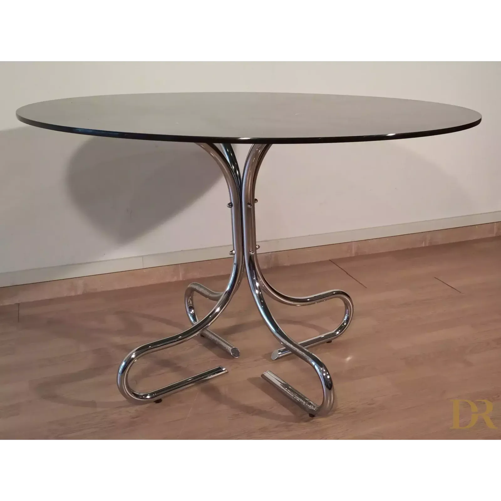 Mid Century Chrome Steel Coffee Table With Round Smoked Glass Top, Italy photo buy