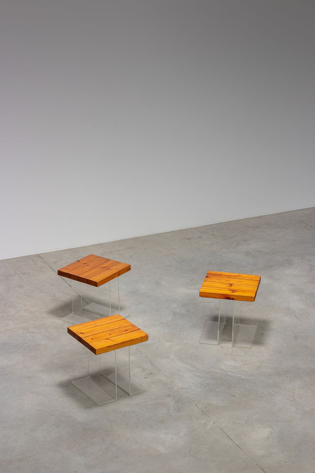 Set Of Three Occasional Side Tables Made Of Plexiglass And Elm Wood, 1970 France photo for sale