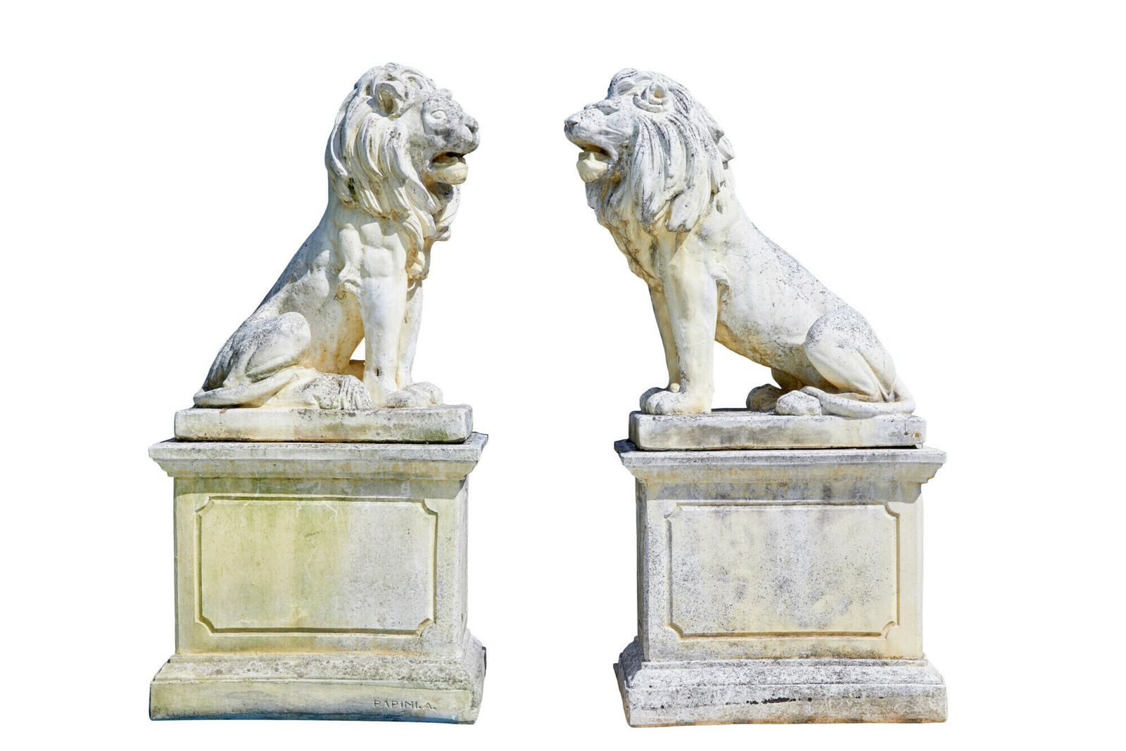 Fine Pair Of Mid Century Carved Stone Lion Statues