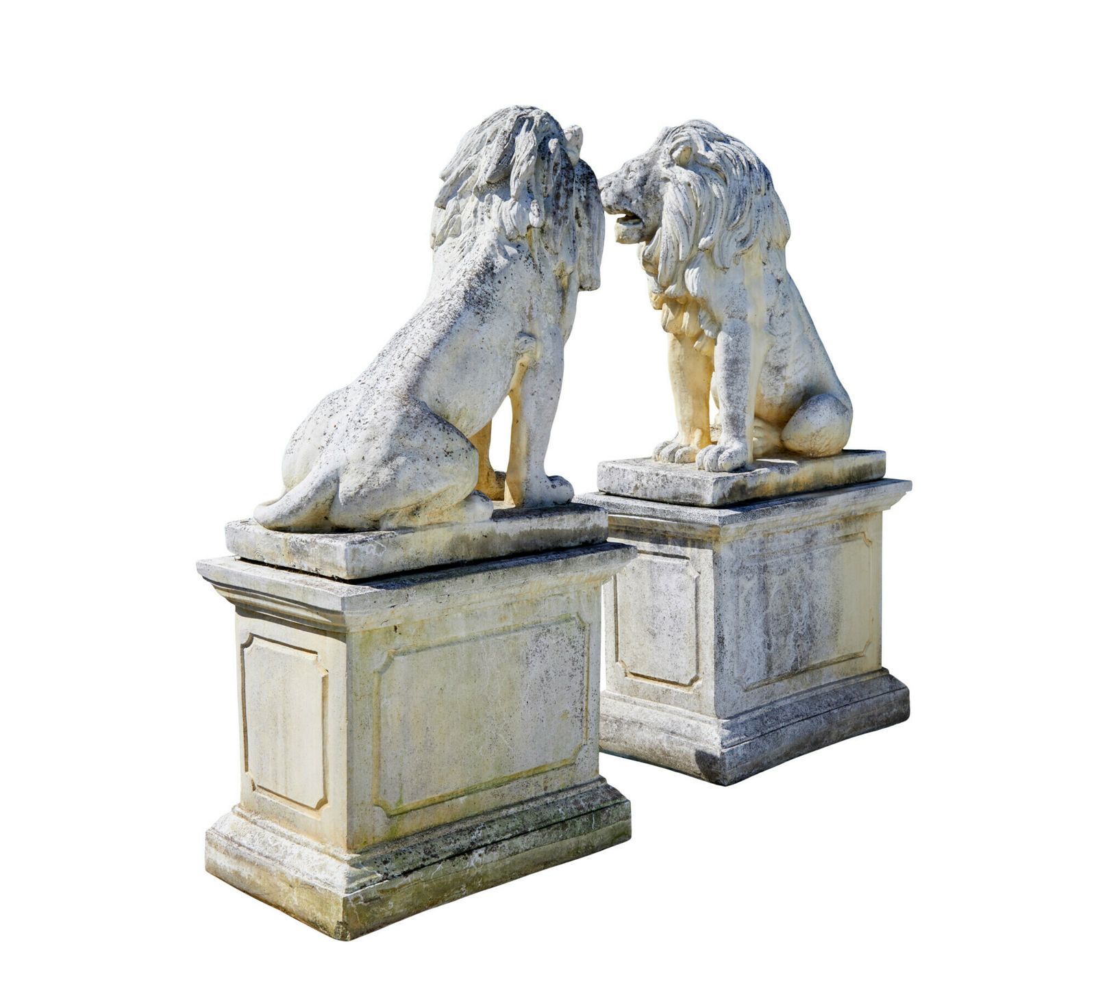 Fine Pair Of Mid Century Carved Stone Lion Statues photo buy