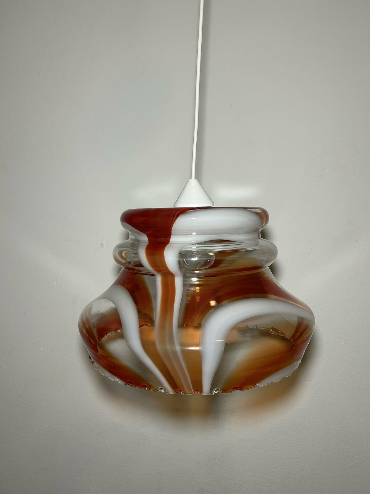 Vintage Red Pendant Lamp / 70s Pendant Lamp / Vintage Ceiling Lamp / Retro Pendant Lamp Red White / 70s Clear Lamp/Retro / Retro Decor photo furniture