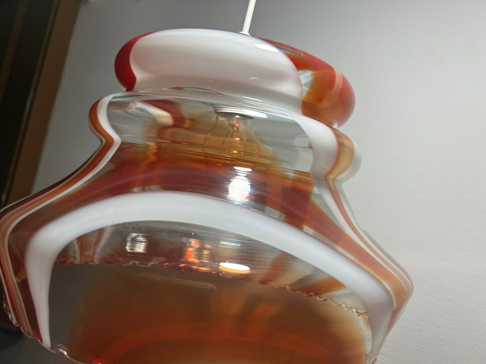 Vintage Red Pendant Lamp / 70s Pendant Lamp / Vintage Ceiling Lamp / Retro Pendant Lamp Red White / 70s Clear Lamp/Retro / Retro Decor photo vinterior