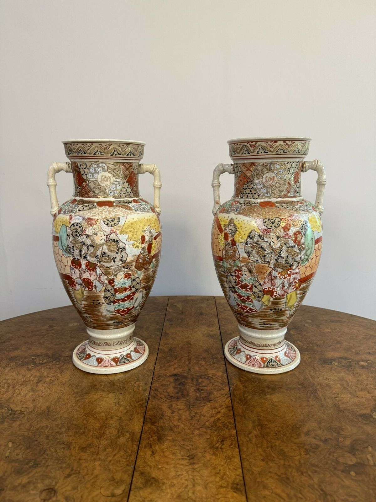 Quality Pair Of Large Antique Japanese Satsuma Vases photo Home Decor