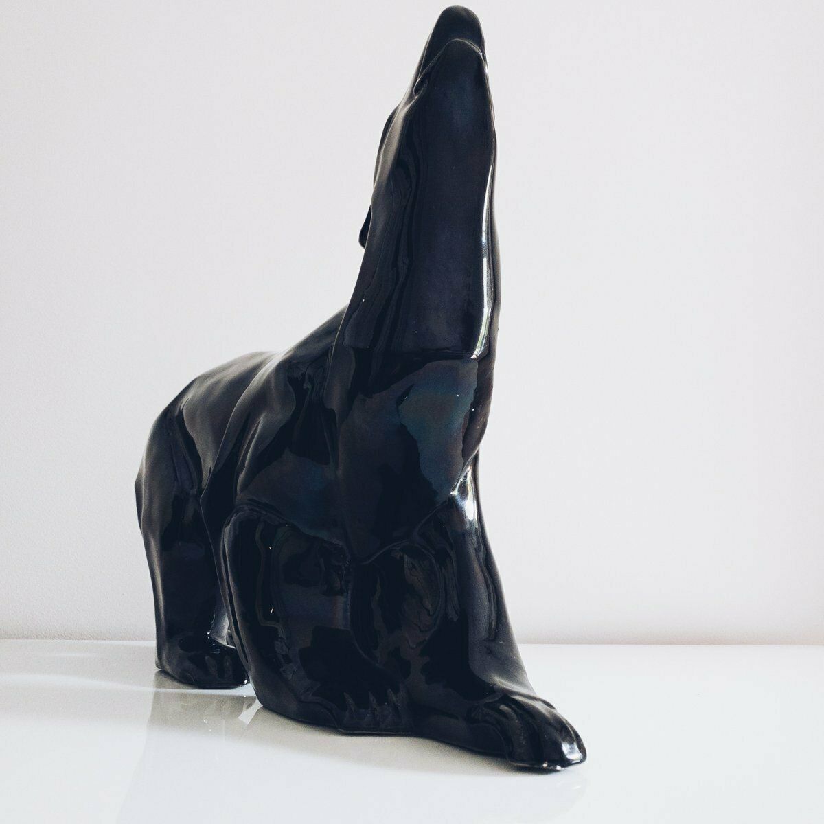 Large Art Deco Black Polar Bear Figurine With Petrol Hue By Desbarbieux, 1920s photo vintage