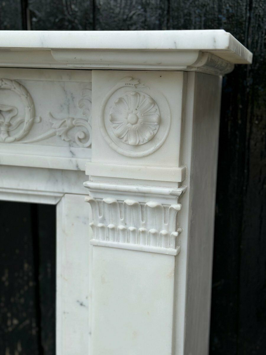 Louis XVI Style Carrara Marble Mantel Circa 1880 photo vintage
